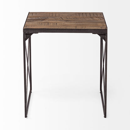 Mercana - Trestman II 24" x 22.5" Square Top Medium Brown Wood and Iron Cross Braced End/Side Table - 68471_CLOSEOUT view 8