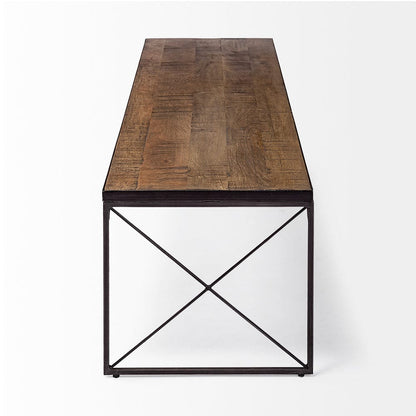 Mercana - Trestman III 66L x 18W Brown Wood Top W/Black Iron Base Accent Bench - 68586_CLOSEOUT view 2