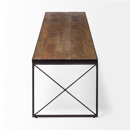 Mercana - Trestman III 66L x 18W Brown Wood Top W/Black Iron Base Accent Bench - 68586_CLOSEOUT view 2