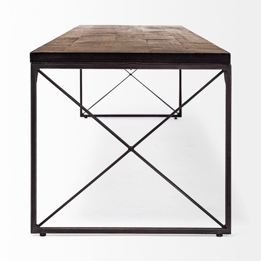 Mercana - Trestman III 66L x 18W Brown Wood Top W/Black Iron Base Accent Bench - 68586_CLOSEOUT view 4