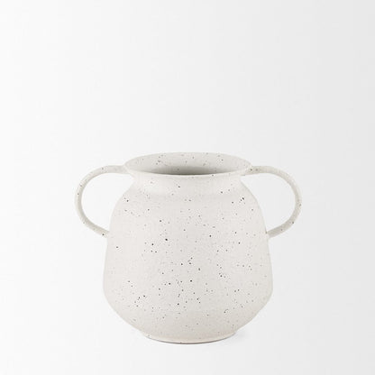 Mercana - Treva Small White w/ Black Speckles Metal Vase - 70959 view 2