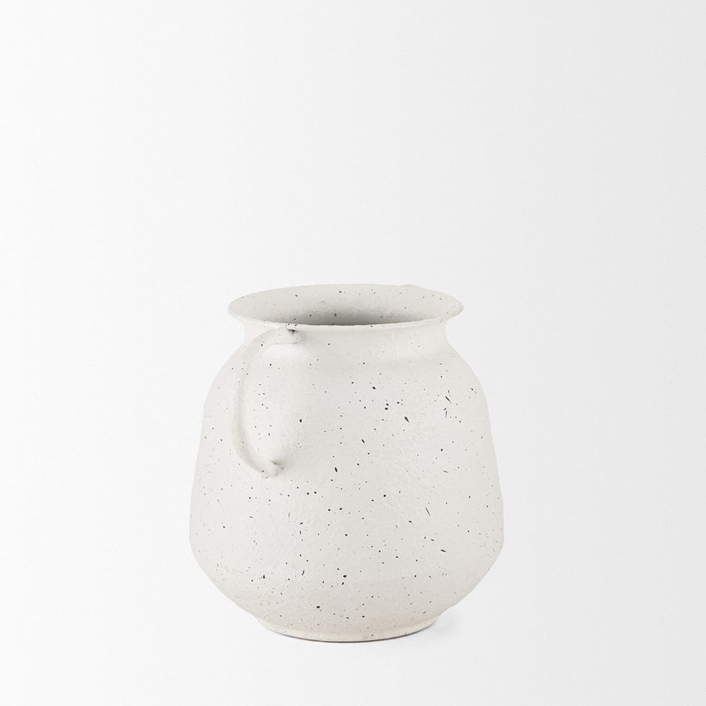Mercana - Treva Small White w/ Black Speckles Metal Vase - 70959 view 4