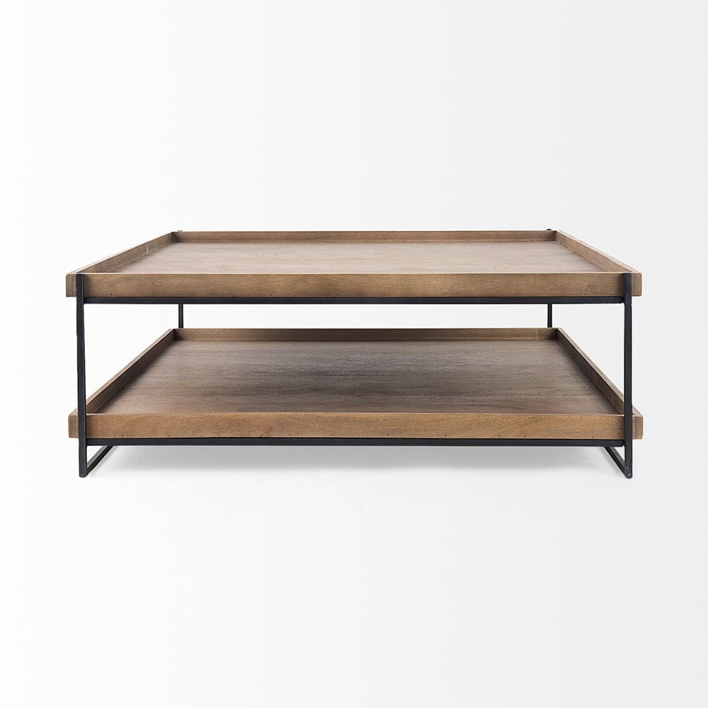 Mercana - Trey 48x46 Rectangular Brown Solid Wood Top Table Black Metal Frame Two-Tier Coffee Table - 68218 view 2