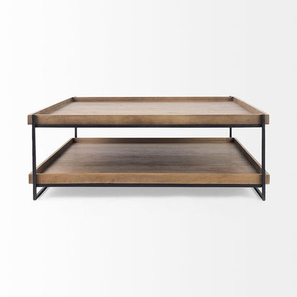 Mercana - Trey 48x46 Rectangular Brown Solid Wood Top Table Black Metal Frame Two-Tier Coffee Table - 68218 view 2