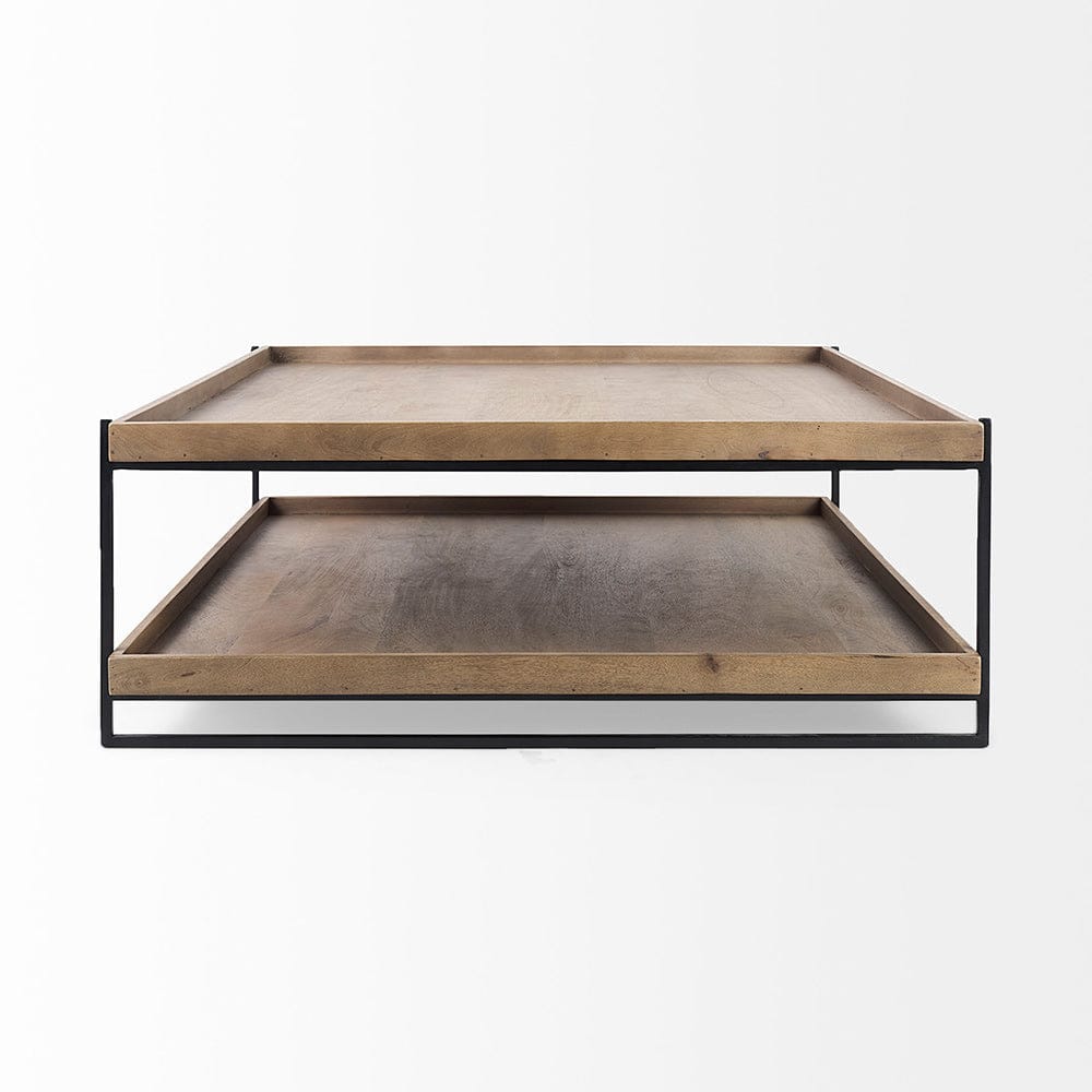Mercana - Trey 48x46 Rectangular Brown Solid Wood Top Table Black Metal Frame Two-Tier Coffee Table - 68218 view 5