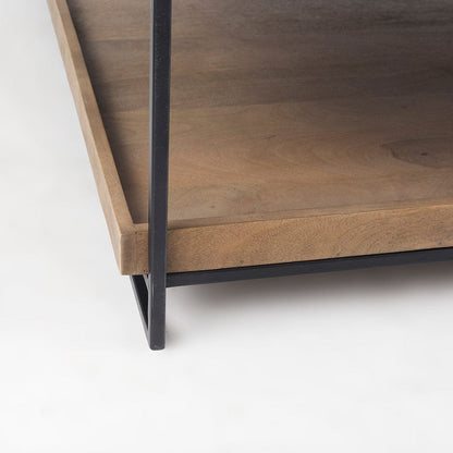 Mercana - Trey 48x46 Rectangular Brown Solid Wood Top Table Black Metal Frame Two-Tier Coffee Table - 68218 view 6