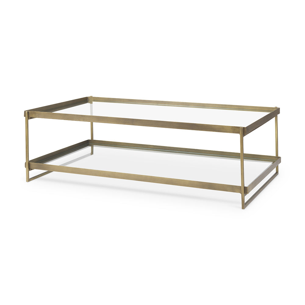 Mercana - Trey 56.0L x 32.0W x 17.0H Gold Metal W/Glass Coffee table - 69783 view 1