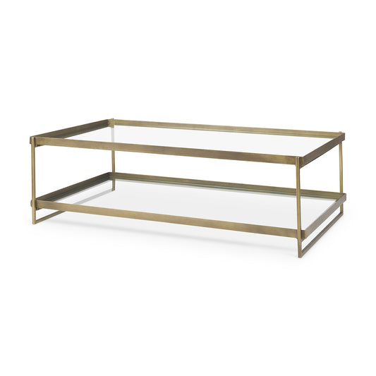 Mercana - Trey 56.0L x 32.0W x 17.0H Gold Metal W/Glass Coffee table - 69783 view 1