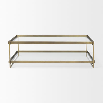 Mercana - Trey 56.0L x 32.0W x 17.0H Gold Metal W/Glass Coffee table - 69783 view 2