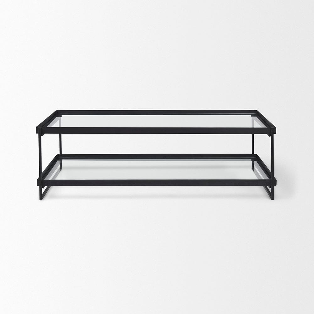 Mercana - Trey 56"L x 32"W x 17"H Black Metal W/Glass Coffee Table - 69786 view 2