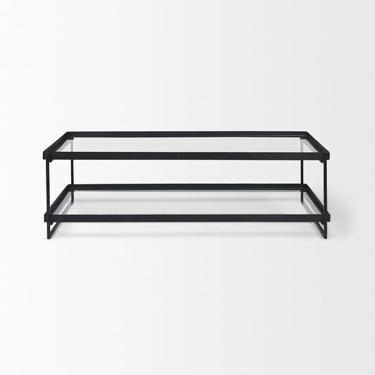 Mercana - Trey 56"L x 32"W x 17"H Black Metal W/Glass Coffee Table - 69786 view 2