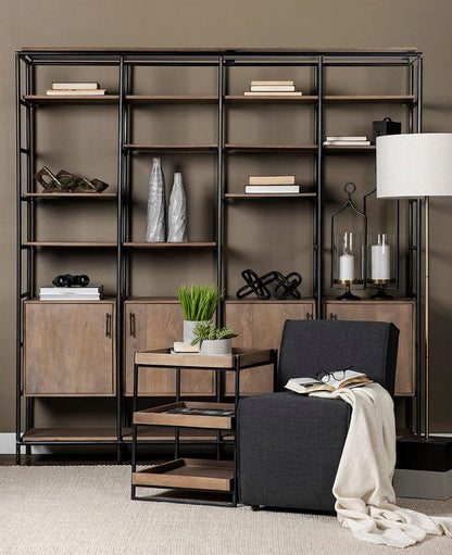 Mercana - Trey III 20" x 26" Square Medium Brown Wooden Three-Tiered Black Iron Frame End/Side Table - 68219 view 3