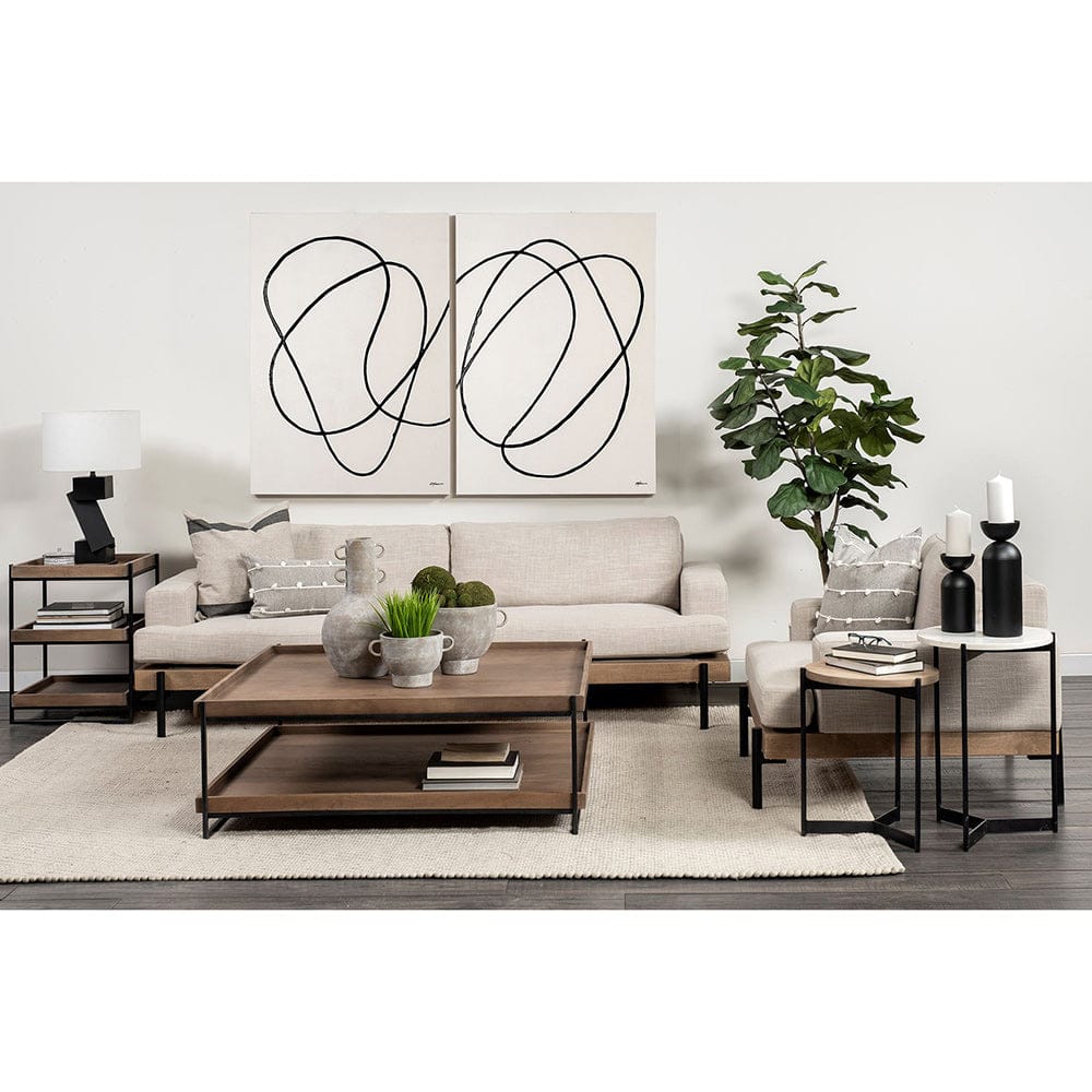 Mercana - Trey III 20" x 26" Square Medium Brown Wooden Three-Tiered Black Iron Frame End/Side Table - 68219 view 5