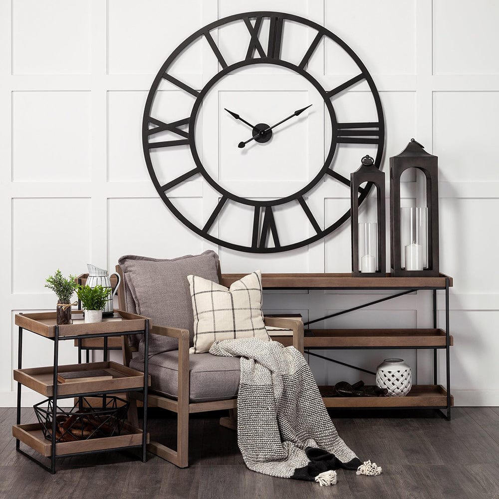 Mercana - Trey III 20" x 26" Square Medium Brown Wooden Three-Tiered Black Iron Frame End/Side Table - 68219 view 6