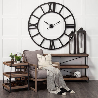 Mercana - Trey III 20" x 26" Square Medium Brown Wooden Three-Tiered Black Iron Frame End/Side Table - 68219 view 6