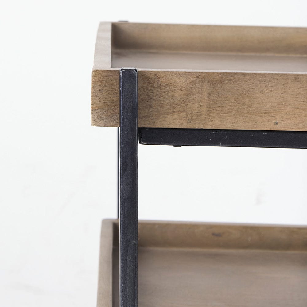 Mercana - Trey III 20" x 26" Square Medium Brown Wooden Three-Tiered Black Iron Frame End/Side Table - 68219 view 8