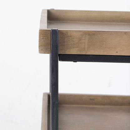 Mercana - Trey III 20" x 26" Square Medium Brown Wooden Three-Tiered Black Iron Frame End/Side Table - 68219 view 8