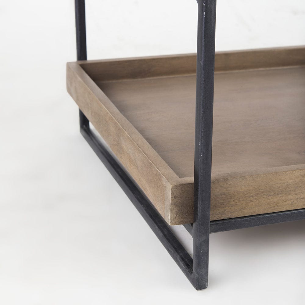 Mercana - Trey III 20" x 26" Square Medium Brown Wooden Three-Tiered Black Iron Frame End/Side Table - 68219 view 10