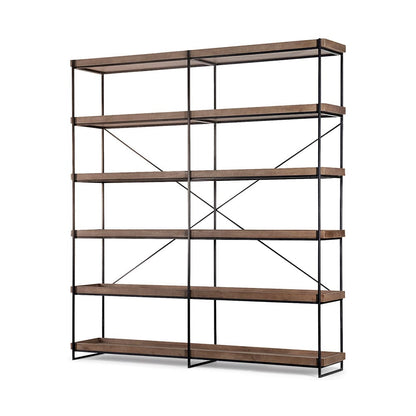 Mercana - Trey IV 80L x 16W x 87.5H Medium Brown Wood and Iron Five Tray Shelf Shelving Unit - 68485 view 1