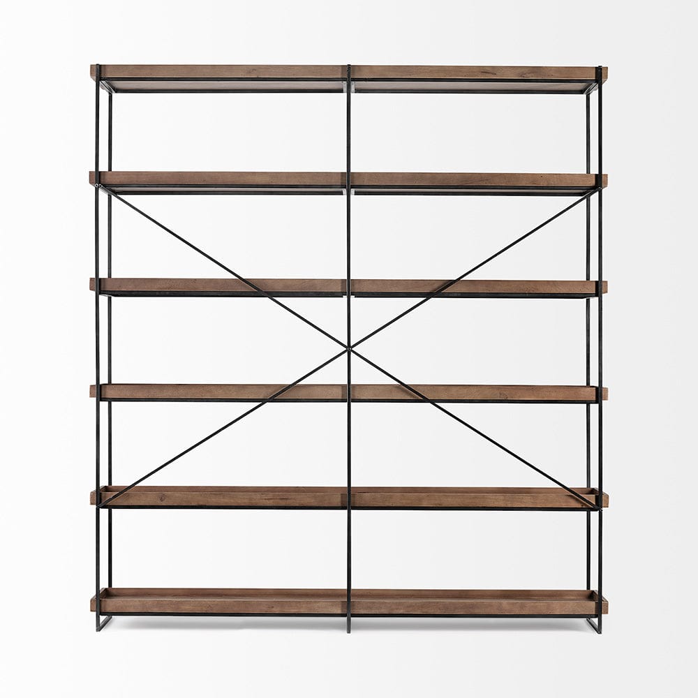 Mercana - Trey IV 80L x 16W x 87.5H Medium Brown Wood and Iron Five Tray Shelf Shelving Unit - 68485 view 2