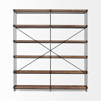 Mercana - Trey IV 80L x 16W x 87.5H Medium Brown Wood and Iron Five Tray Shelf Shelving Unit - 68485 view 2