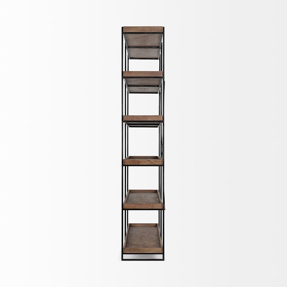 Mercana - Trey IV 80L x 16W x 87.5H Medium Brown Wood and Iron Five Tray Shelf Shelving Unit - 68485 view 3