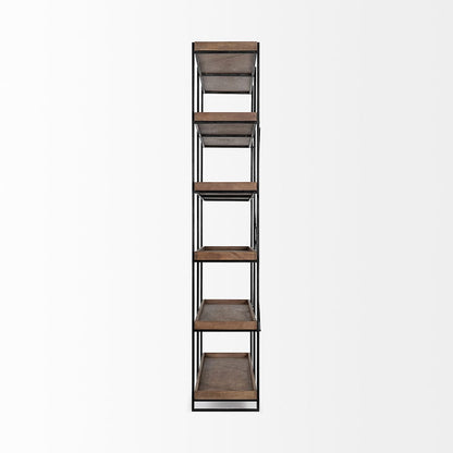 Mercana - Trey IV 80L x 16W x 87.5H Medium Brown Wood and Iron Five Tray Shelf Shelving Unit - 68485 view 3