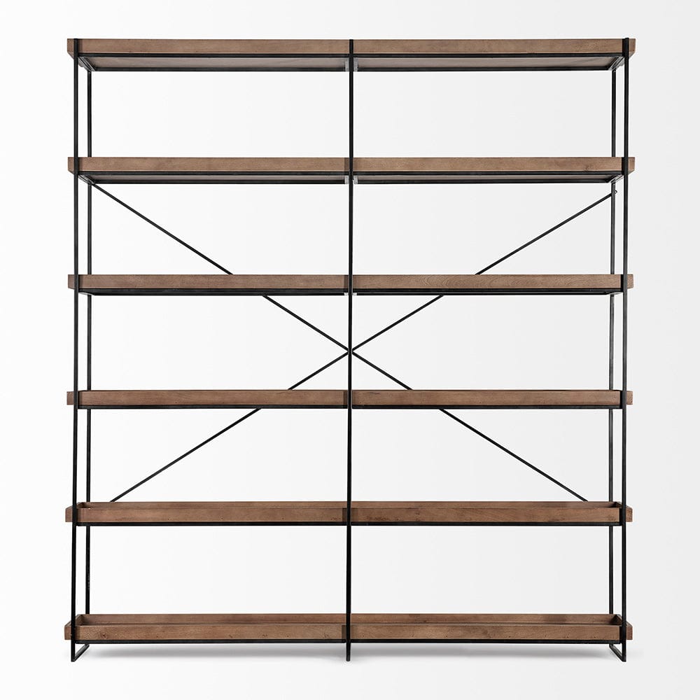 Mercana - Trey IV 80L x 16W x 87.5H Medium Brown Wood and Iron Five Tray Shelf Shelving Unit - 68485 view 4