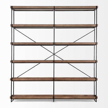 Mercana - Trey IV 80L x 16W x 87.5H Medium Brown Wood and Iron Five Tray Shelf Shelving Unit - 68485 view 4