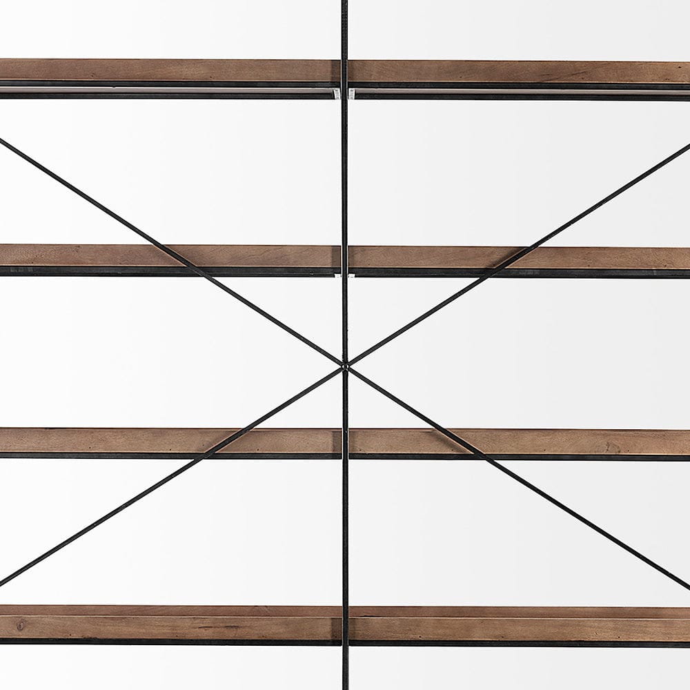 Mercana - Trey IV 80L x 16W x 87.5H Medium Brown Wood and Iron Five Tray Shelf Shelving Unit - 68485 view 7