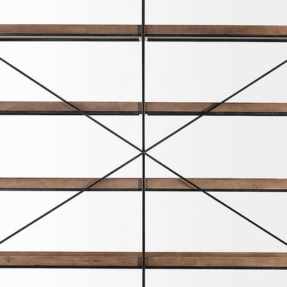 Mercana - Trey IV 80L x 16W x 87.5H Medium Brown Wood and Iron Five Tray Shelf Shelving Unit - 68485 view 7