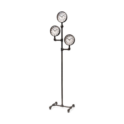 Mercana - Trifect Black Iron Pipe Three Face Floor Clock - 68030_CLOSEOUT view 1