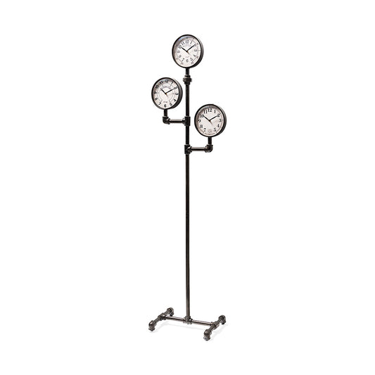 Mercana - Trifect Black Iron Pipe Three Face Floor Clock - 68030_CLOSEOUT view 1