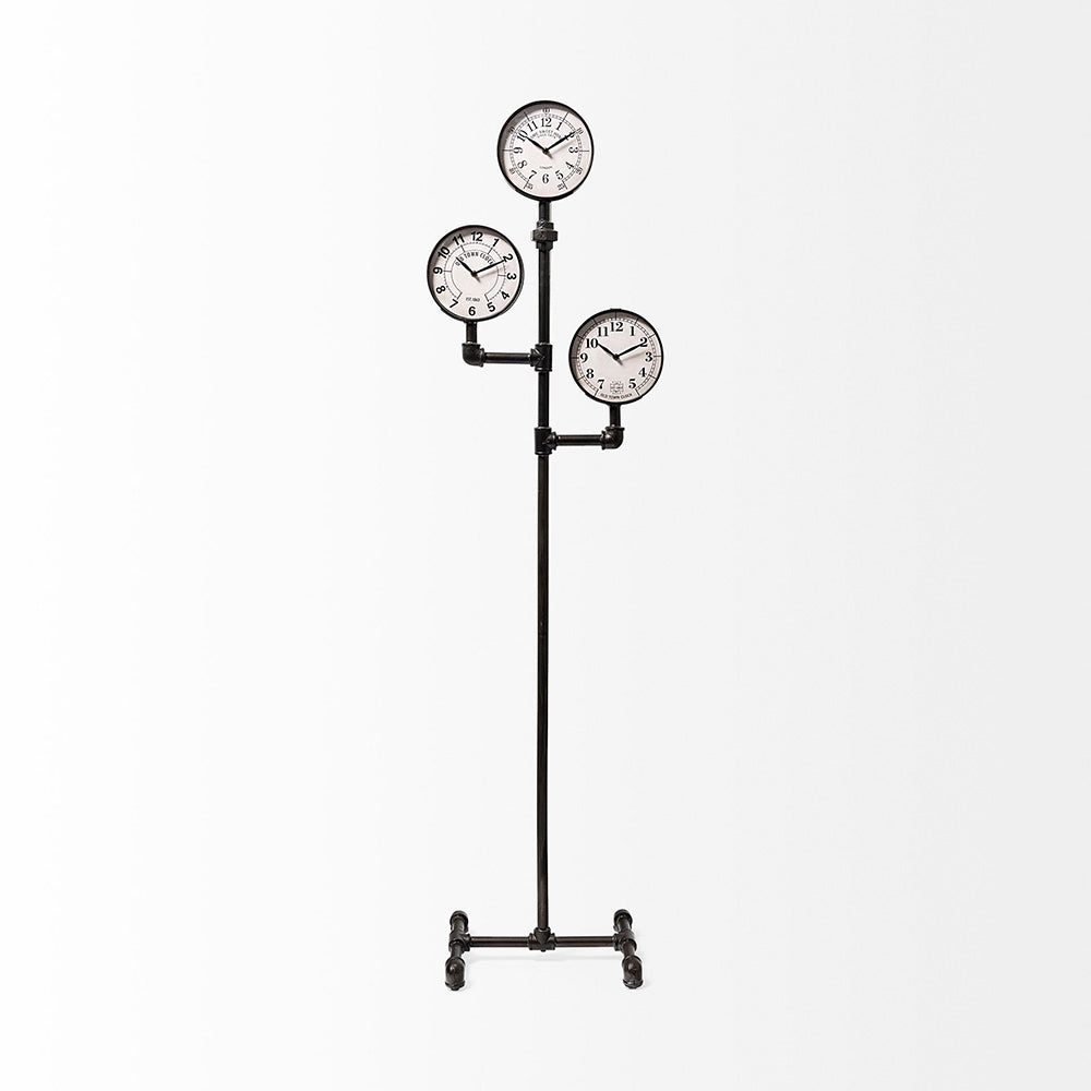 Mercana - Trifect Black Iron Pipe Three Face Floor Clock - 68030_CLOSEOUT view 3