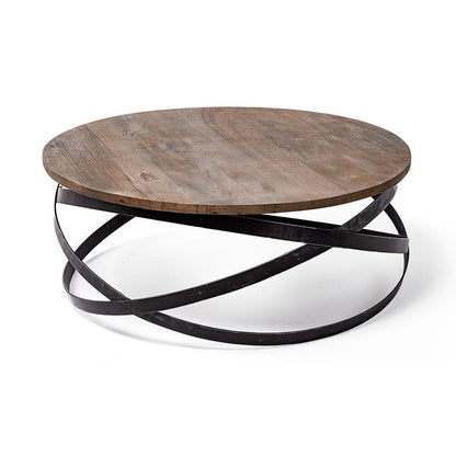 Mercana - Triumph 40" Round Brown Solid Wood Top Black Metal Base Coffee Table - 67108_CLOSEOUT view 1