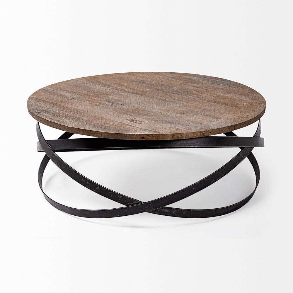 Mercana - Triumph 40" Round Brown Solid Wood Top Black Metal Base Coffee Table - 67108_CLOSEOUT view 2