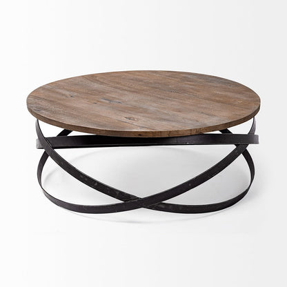 Mercana - Triumph 40" Round Brown Solid Wood Top Black Metal Base Coffee Table - 67108_CLOSEOUT view 2