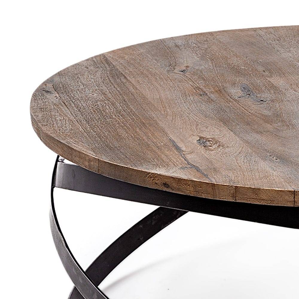 Mercana - Triumph 40" Round Brown Solid Wood Top Black Metal Base Coffee Table - 67108_CLOSEOUT view 5