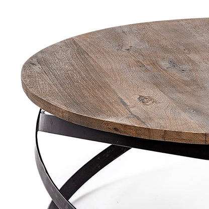 Mercana - Triumph 40" Round Brown Solid Wood Top Black Metal Base Coffee Table - 67108_CLOSEOUT view 5