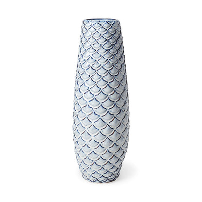 Mercana - Troi II Large Blue White Fishscale Pattern Ceramic Vase - 68628_CLOSEOUT view 1