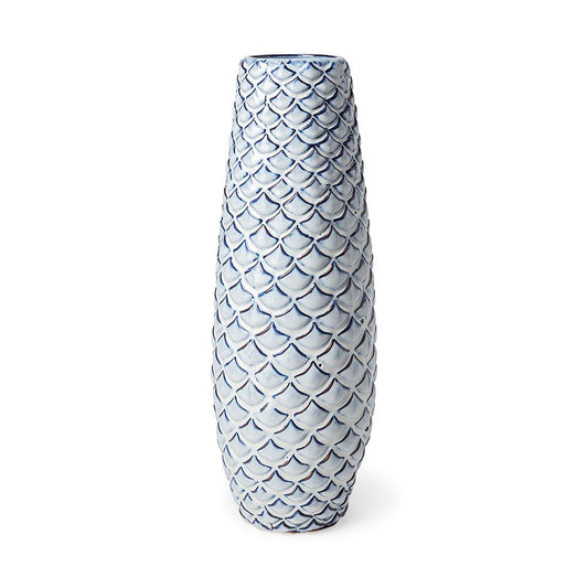 Mercana - Troi II Large Blue White Fishscale Pattern Ceramic Vase - 68628_CLOSEOUT view 1