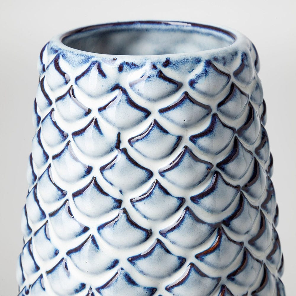 Mercana - Troi II Large Blue White Fishscale Pattern Ceramic Vase - 68628_CLOSEOUT view 3