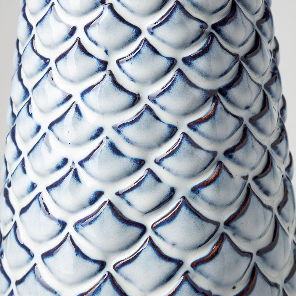 Mercana - Troi II Large Blue White Fishscale Pattern Ceramic Vase - 68628_CLOSEOUT view 4