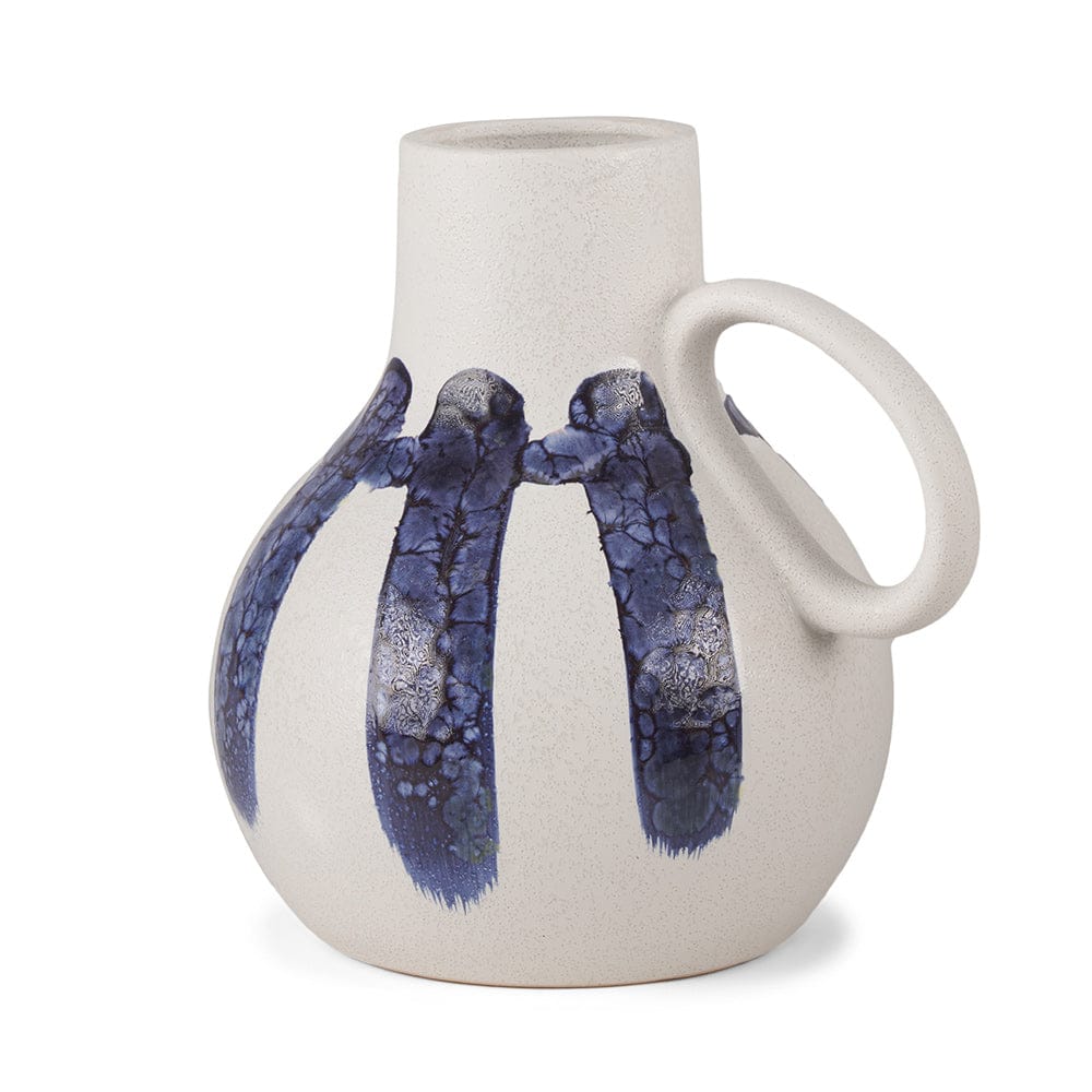 Mercana - Truett White w/ Blue Stripes Ceramic Jug Vase - 70976 view 1