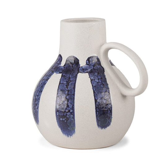 Mercana - Truett White w/ Blue Stripes Ceramic Jug Vase - 70976 view 1
