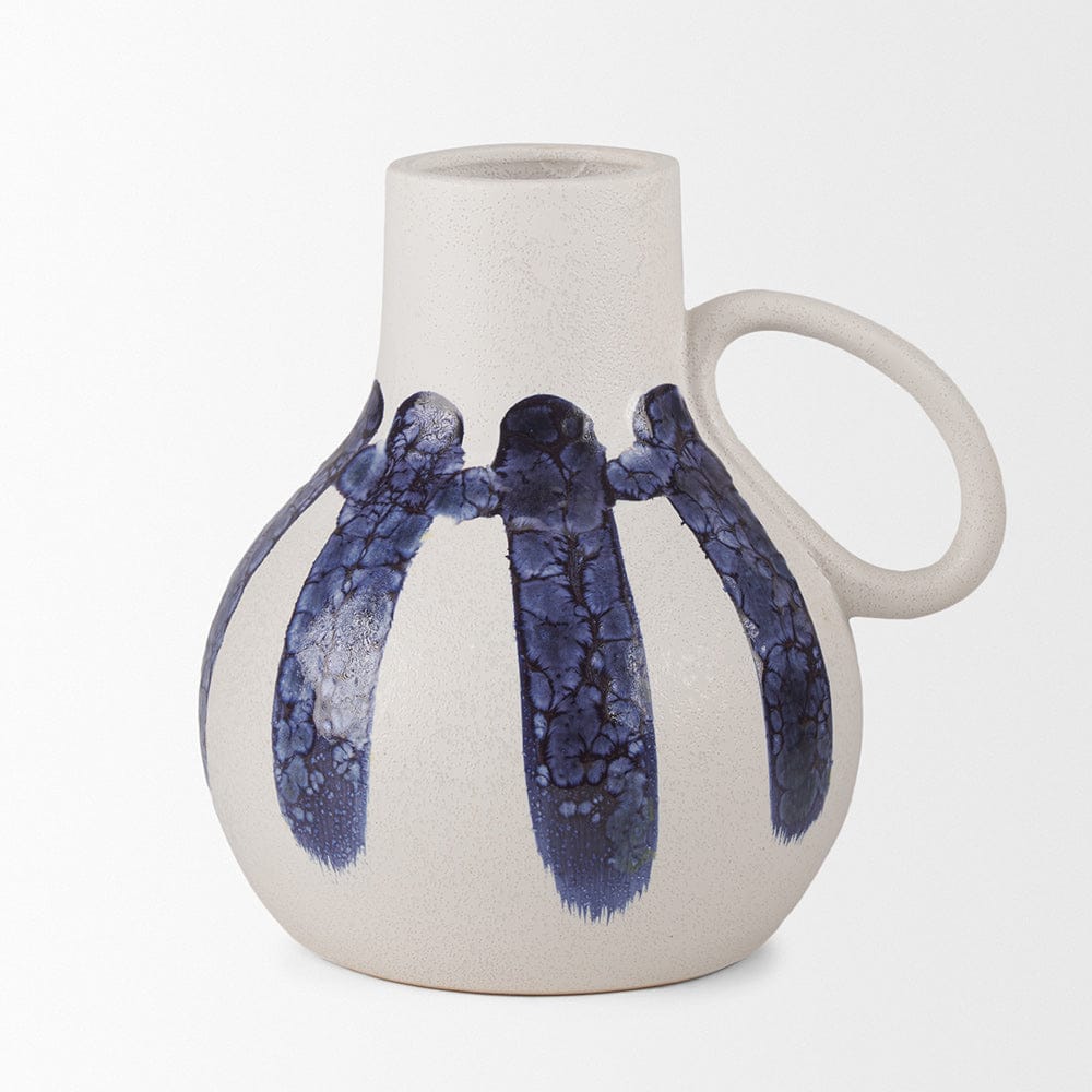 Mercana - Truett White w/ Blue Stripes Ceramic Jug Vase - 70976 view 2
