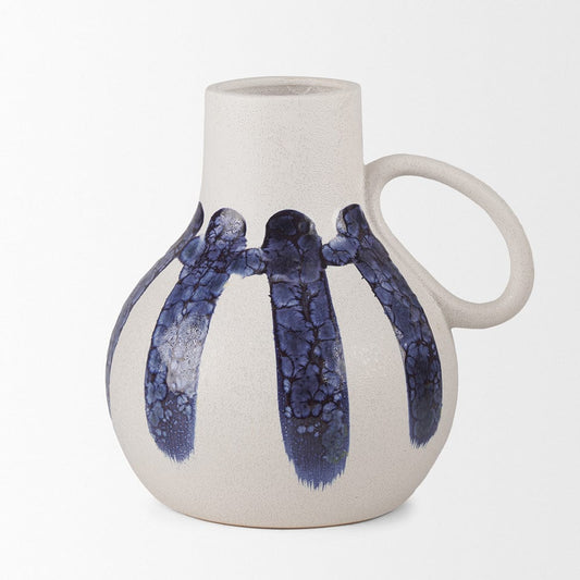 Mercana - Truett White w/ Blue Stripes Ceramic Jug Vase - 70976 view 2