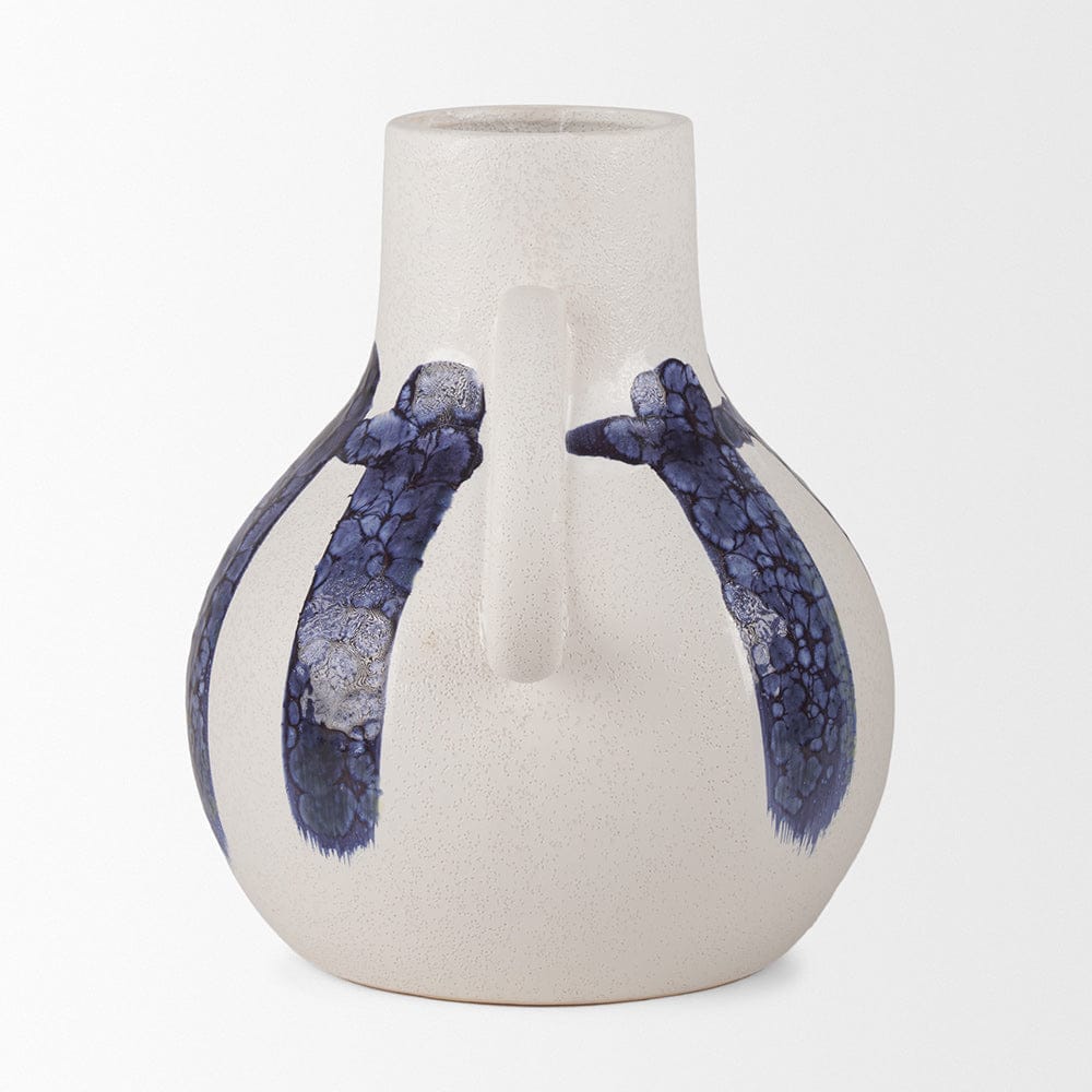 Mercana - Truett White w/ Blue Stripes Ceramic Jug Vase - 70976 view 3