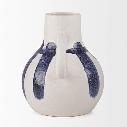 Mercana - Truett White w/ Blue Stripes Ceramic Jug Vase - 70976 view 3