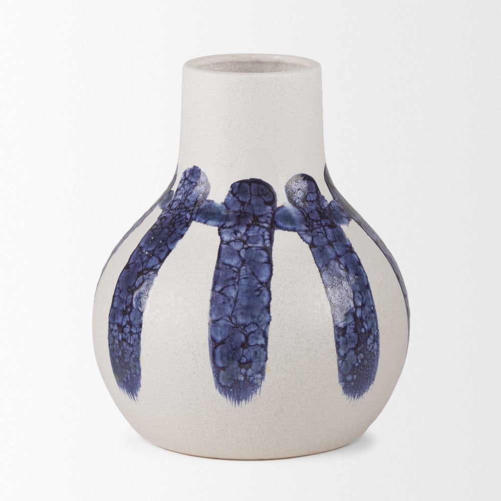 Mercana - Truett White w/ Blue Stripes Ceramic Jug Vase - 70976 view 4